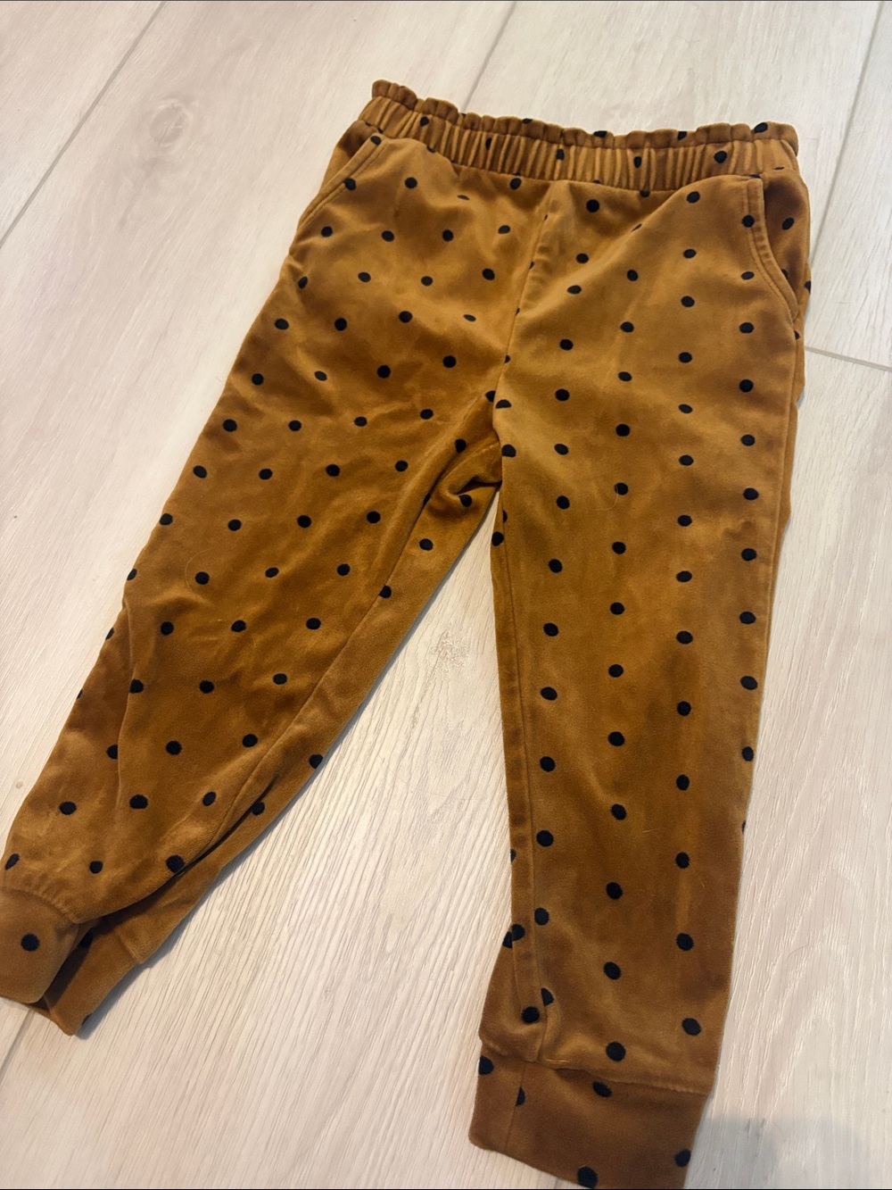 Kids Polka Dot Velour Joggers - Brown